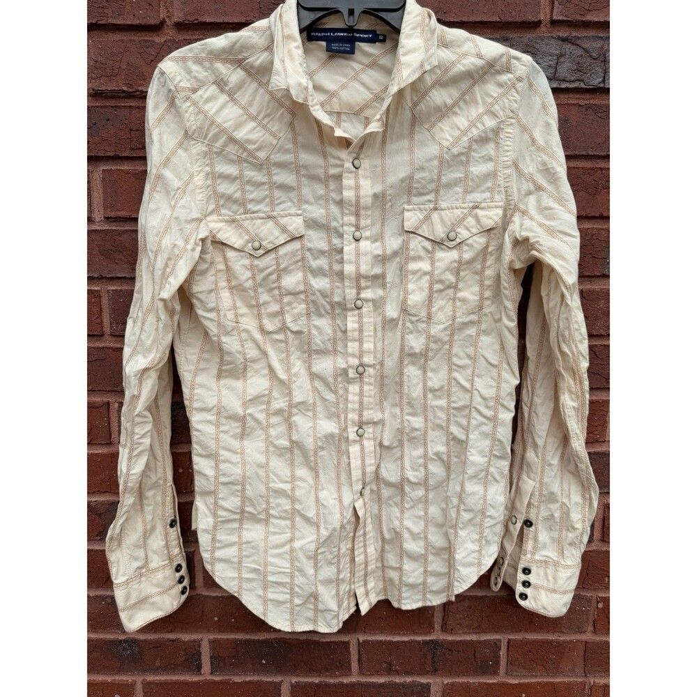 Women's VTG RALPH LAUREN SPORT Embroidered Pearl Snap Western Shirt Sz 12 c7